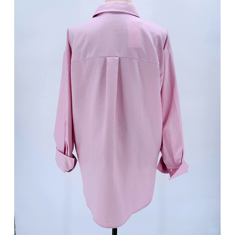 MNG Mango Jauny Pink Oversized Button Down Shirt Cotton Blend Womens Size S NWT - Picture 2 of 9